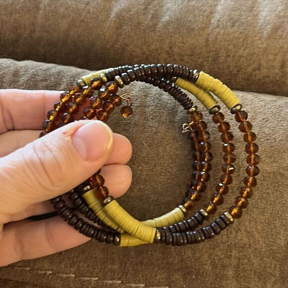 Vintage‎ Brown Beaded Wire Wrap Bracelet with Thread Spun Accents. - Picture 7 of 7